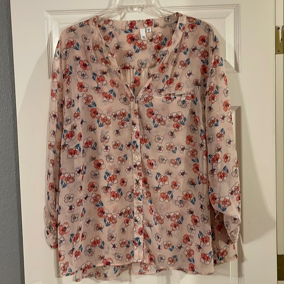 KUT from the Kloth chiffon cherry blossom button down blouse 3X - Picture 1 of 6